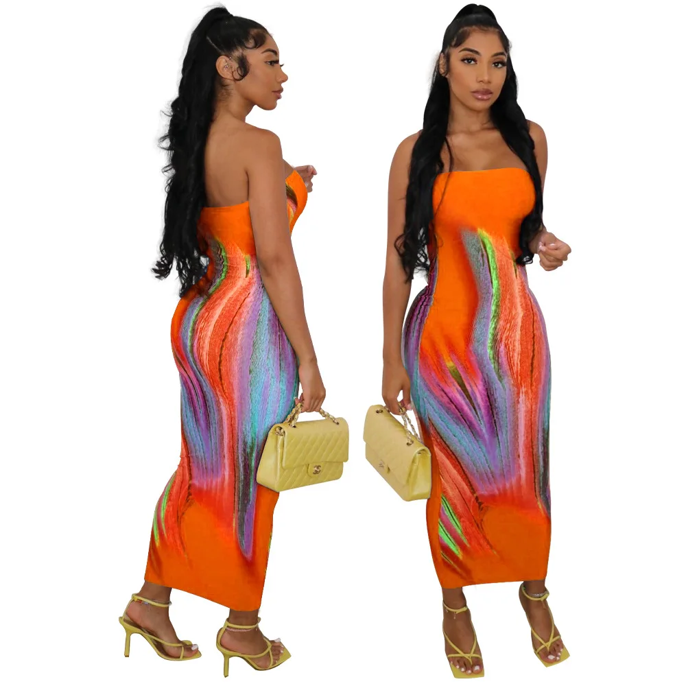 2025 Sundress Woman Summer Backless Tube Dresses Streetwear Casual Party Fashion Aesthetic Print Strapless Bodycon Maxi Dress