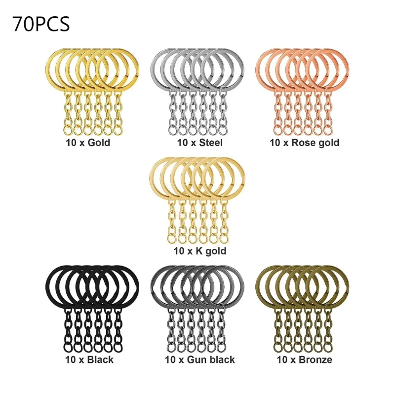 

70Pcs /Lot 25mm Iron Round Keyrings with Chain Mixed Color Double Ring for Car Bag Key Chain Ring Connectors Circular Keyring