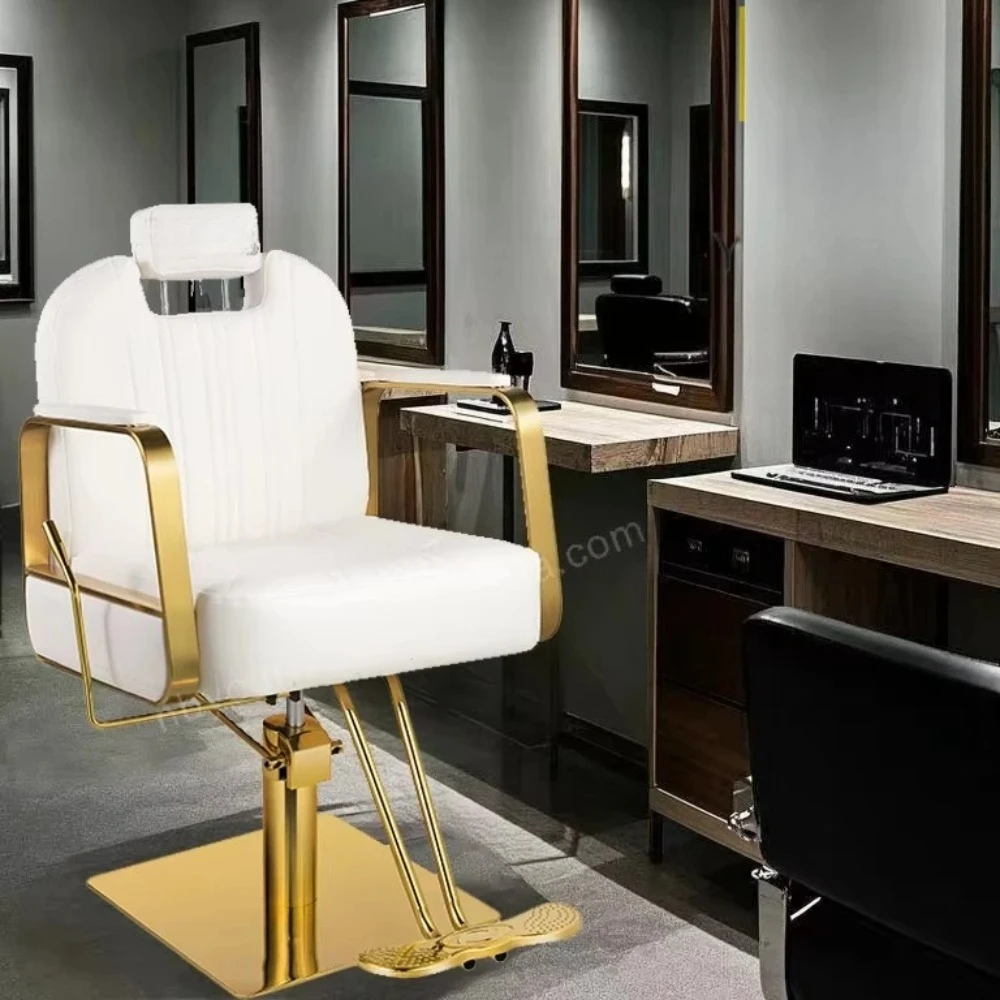 

Wholesales Modern Barber Chairs White Gold Women's Salon Chair Hot Sale Simple Style Chair for Lady Salon