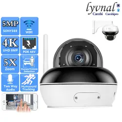 UHD 4K 8MP seguridad inalámbrica Mini Wifi domo PTZ POE 48V 5MP 5X Zoom óptico enfoque automático seguimiento humano Audio bidireccional IR 30m