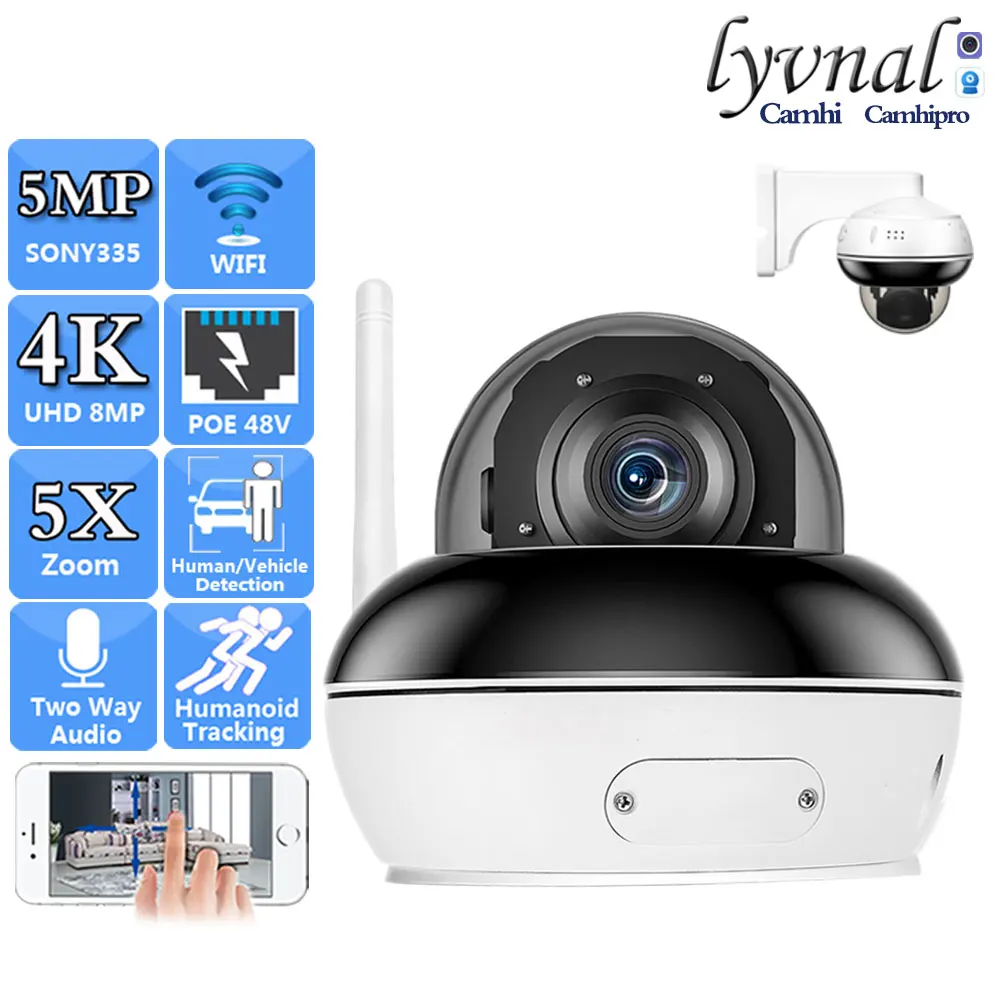 uhd 4k 8mp seguranca sem fio mini wifi dome ptz poe 48v 5mp 5x zoom optico autofoco rastreamento humano audio em dois sentidos ir 30m 01