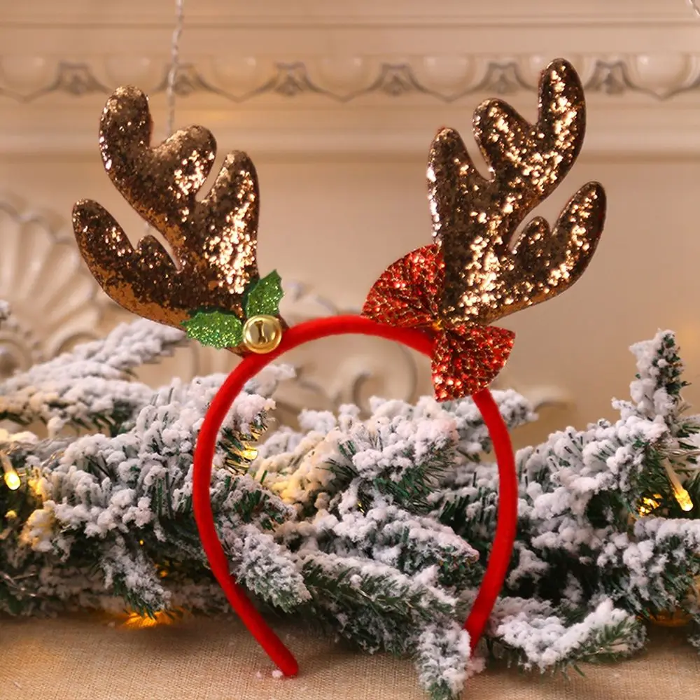 

Girl Soft Christmas Hat Bow Party Dress Up Elk Christmas Hair Band Antlers Headband Female Plush Hair Hoop Christmas Decoration
