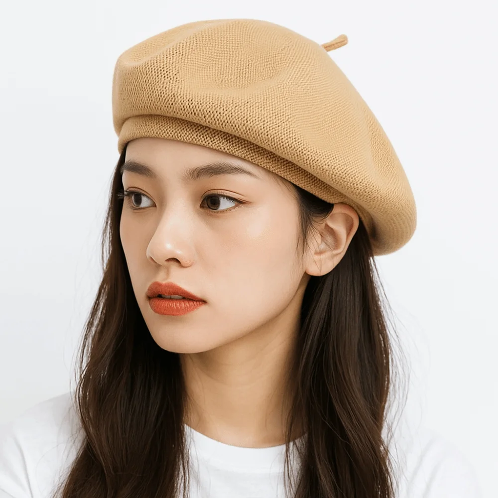 

Vintage Knitted Women Berets Elastic Solid Color British Beanie Hat Keep Warm Korean Style Painter Caps Winter