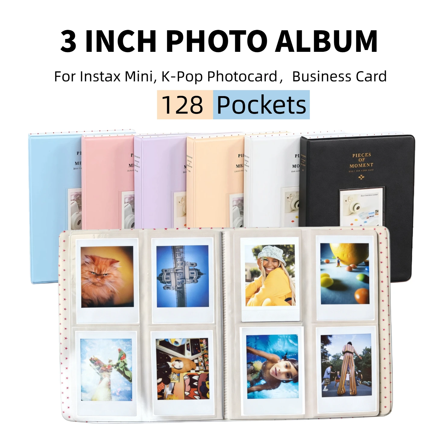 128 Pockets Instax Mini Photo Album | Kpop Card Ticket Holder Memory Book for 3 Inch Fujifilm Instant Film PVC PU Material