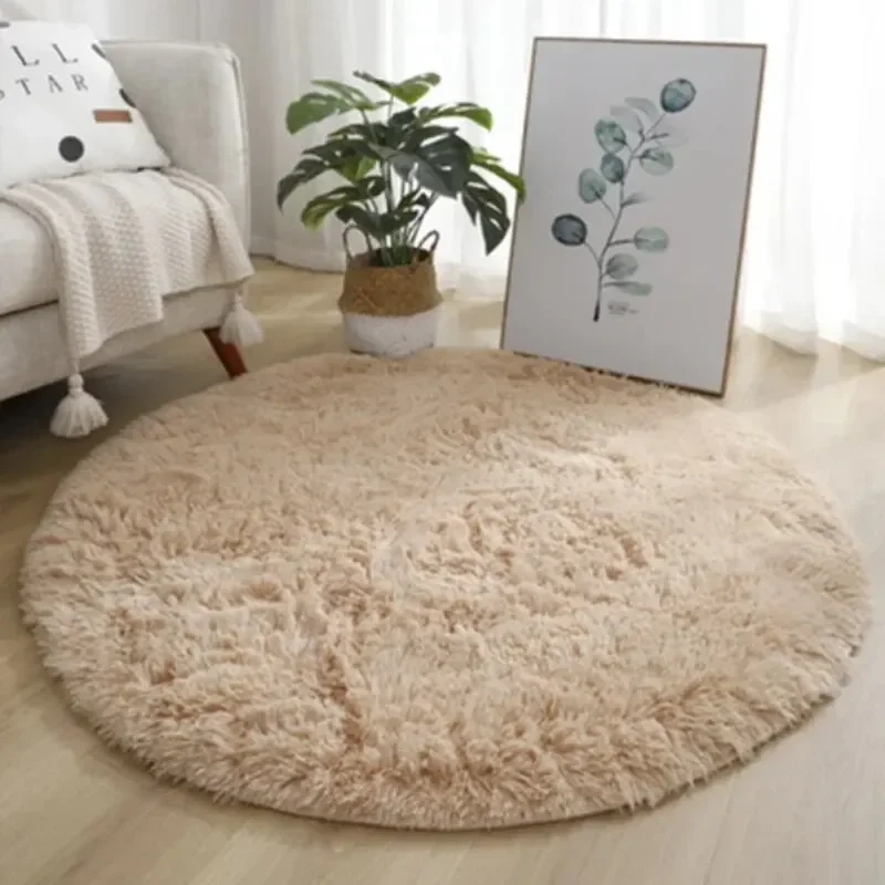 VIKAMA Silk Wool Cute Non-slip round Soft Shaggy Rug, Modern round Rugs for Kids Bedroom, Fluffy Shaggy round Rugs for Baby Room