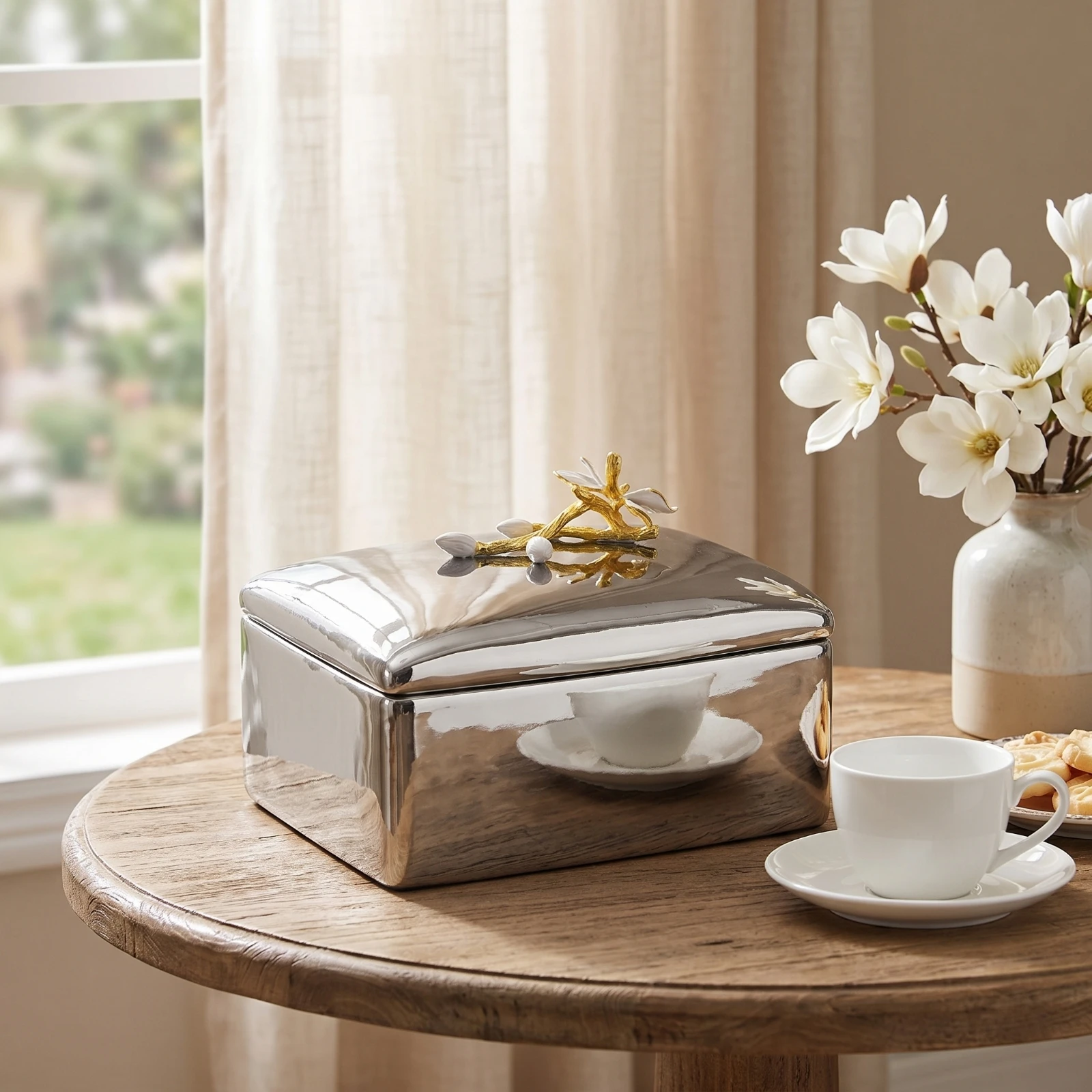 Trinket Box with Lid Glossy Ceramic Box with Lid Modern Luxury Long-Lasting for Dresser, Coffee Table