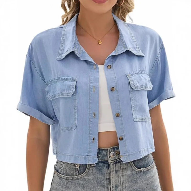 

European and American New Short Sleeve Coat Shirt Women's Summer2025New Retro Thin Loose Casual Small