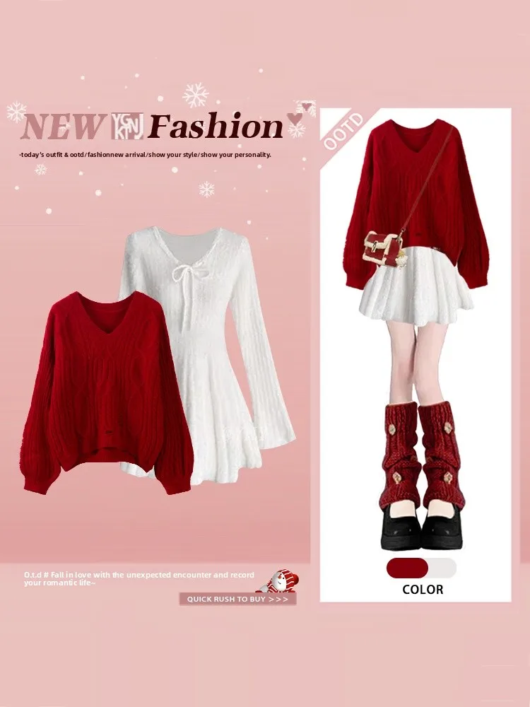 

Осенне-зимний вязаный женский свитер Faion с v-образным вырезом и длинным светом Dr Ele, комплект с высокой талией, однотонная юбка