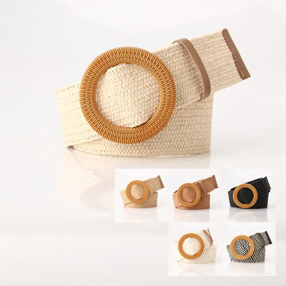

Woven Boho Straw Weave Belt Retro Colorful Bohemian Style Belt Holiday Style Square Buckle Ethnic Style Waistband