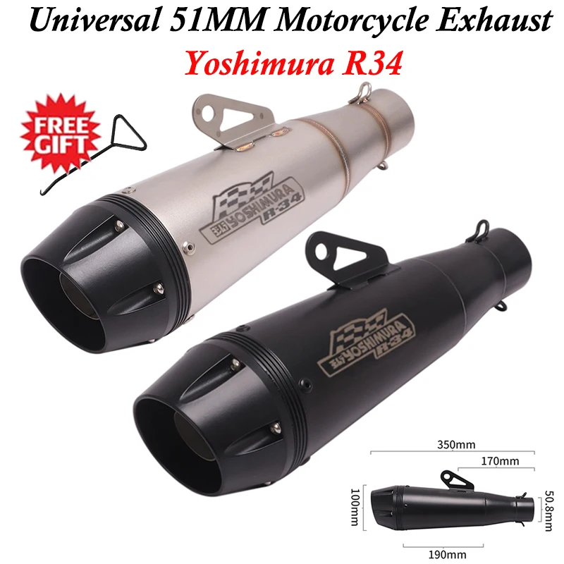 

51MM Universal Motorcycle Yoshimura R34 Exhaust Modified Muffler Escape Moto DB Killer For R3 PCX125 CBR500 Z900 502C FZ6 AK550