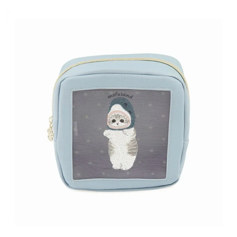 Summer New Mofusand Shark Kitty Cute Anime Embroidery Mesh Portable Makeup Bag Mini Storage Bag Cartoon Girl Toy INS Gift