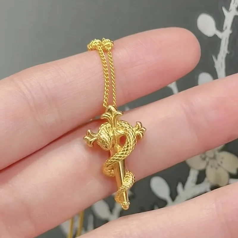 Xiaohongshu Same Style Snake Wrapped Cross Necklace for Women Ancient Method Cross Carving Python Pattern Exquisite Pendant Whol