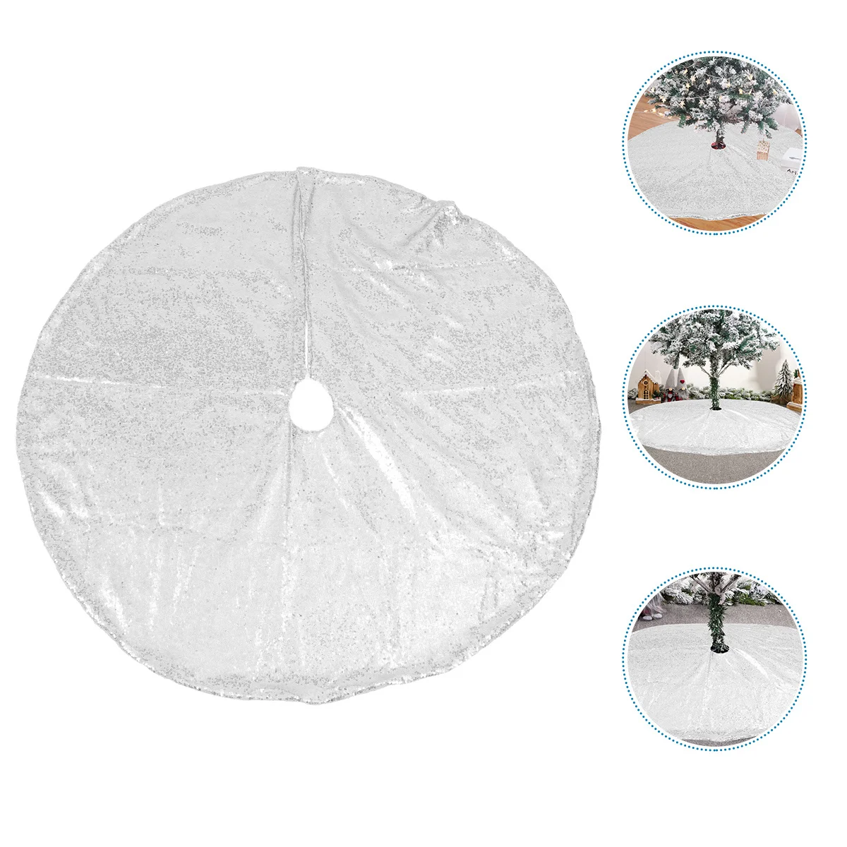 

SOESFOUFU 122cm Sequined Tree Skirt Christmas Holiday Decor Silver Polyester Rustic Nativity Carpet Xmas Decoration