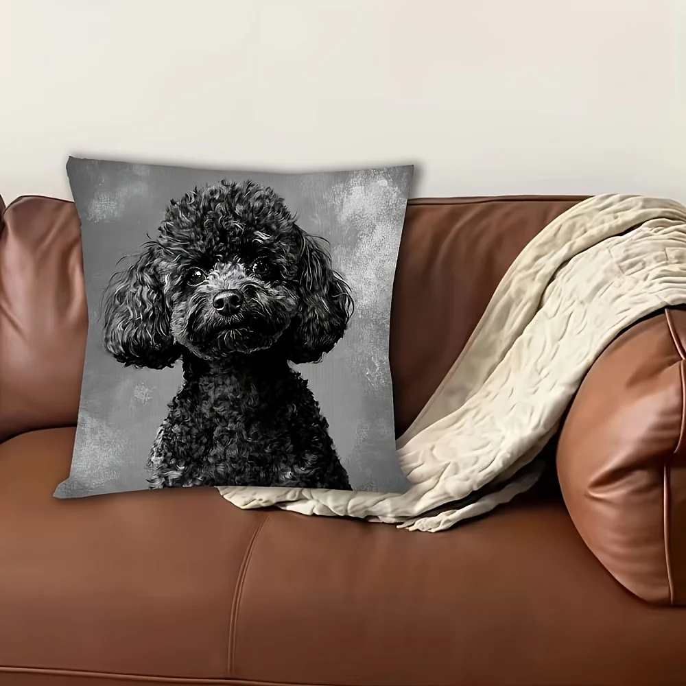 1pc Realistic Black Poodle Themed Printed Throw Pillow Cover, Suitable for Sofa,Bedroom,Living Room,a Unique Gift for Dog Lovers