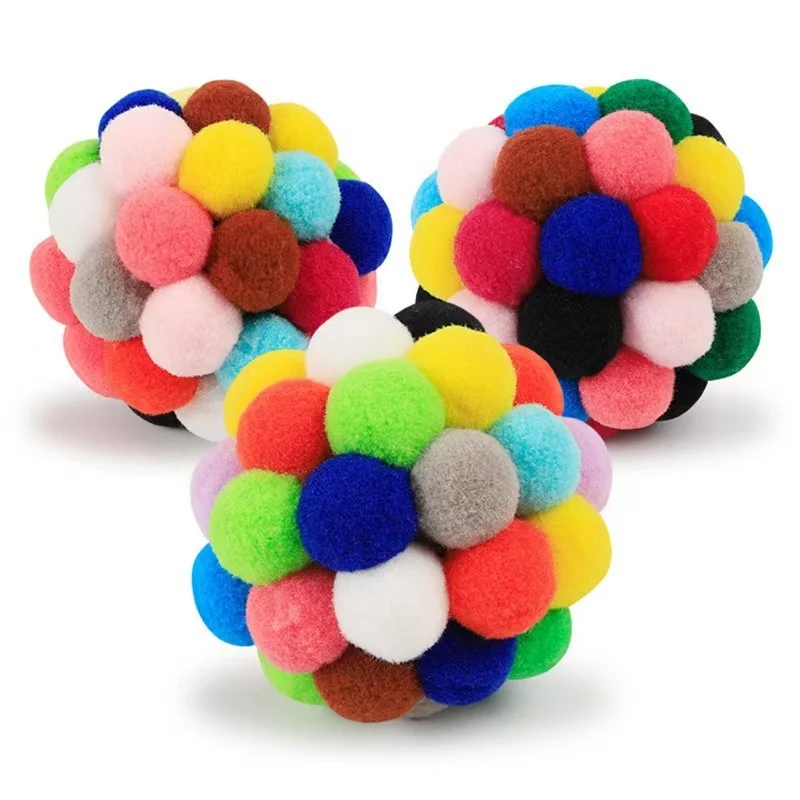 Hot cat interactive toy plush ball pet bouncy ball self-play ball boredom reliever cat teaser colorful yarn ball pet toy