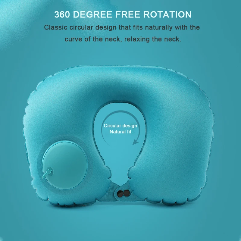 Neck Support Press on Inflatable Pillow to Relax Neck Travel U-shaped Pillow Foldable and Portable with Leak Proof Device