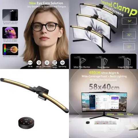 Barra luminosa a LED con monitor curvo, doppia lampada da scrivania con telecomando, progettata per 34 schermi, barre regolabili a forma di arco