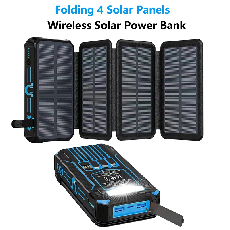 

20000mAh Wireless Solar Power Bank with 4 Solar Panel 22.5W Fast Charger Powerbank for iPhone 17 Samsung Huawei Xiaomi Poverbank
