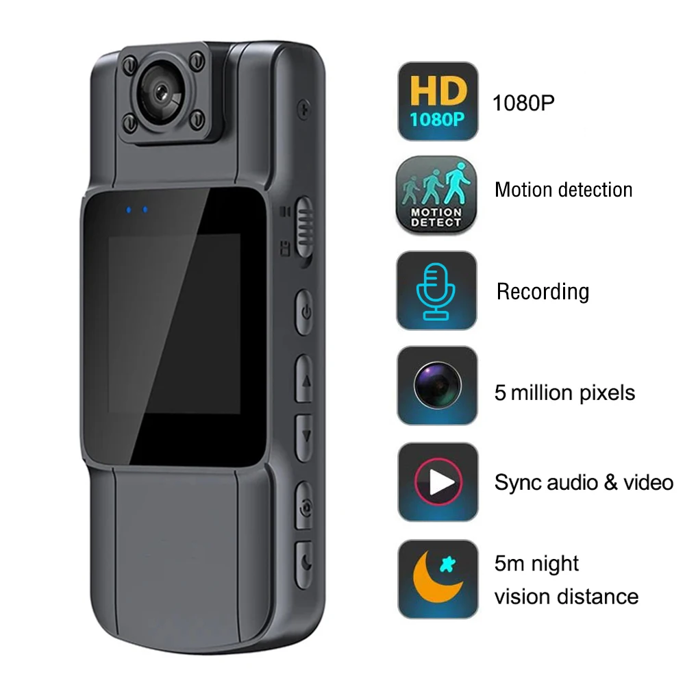 1080P HD Mini Body Camera with Audio and Video Recording 150°Wide Angle 180°Lens Rotatable 7 Hour Battery Life Video Camera