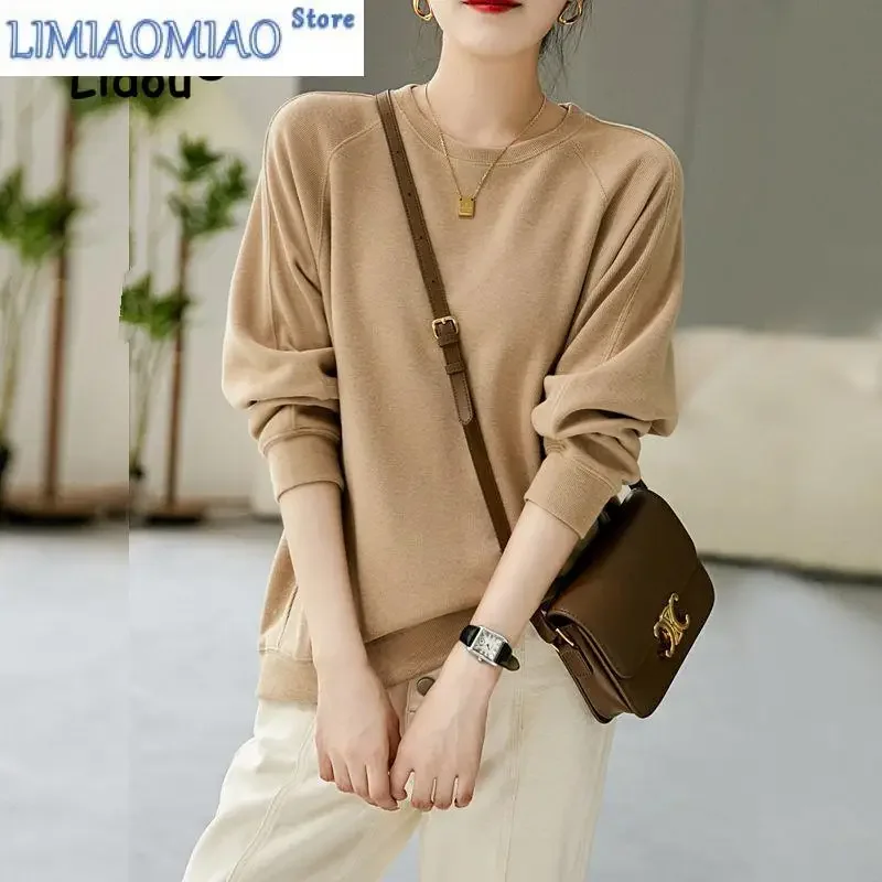 

Autumn Fashion Solid Color Loose All-match Sweatshirts Women Bottoming Shirt New Classic Long Sleeve O-collar Lady Top
