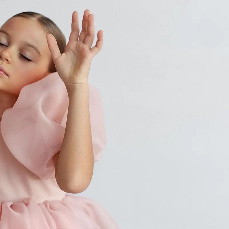 Vestido de princesa vintage feminino, tutu de tule, manga inchada, rosa, festa de casamento, aniversário, roupa de criança, moda, 1-14