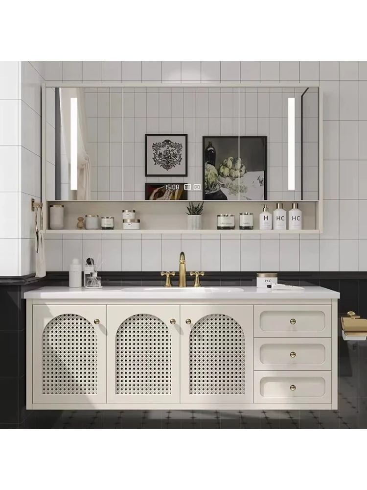 Italian minimalist bathroom vanity with makeup brush rotary plate bathroom furniture