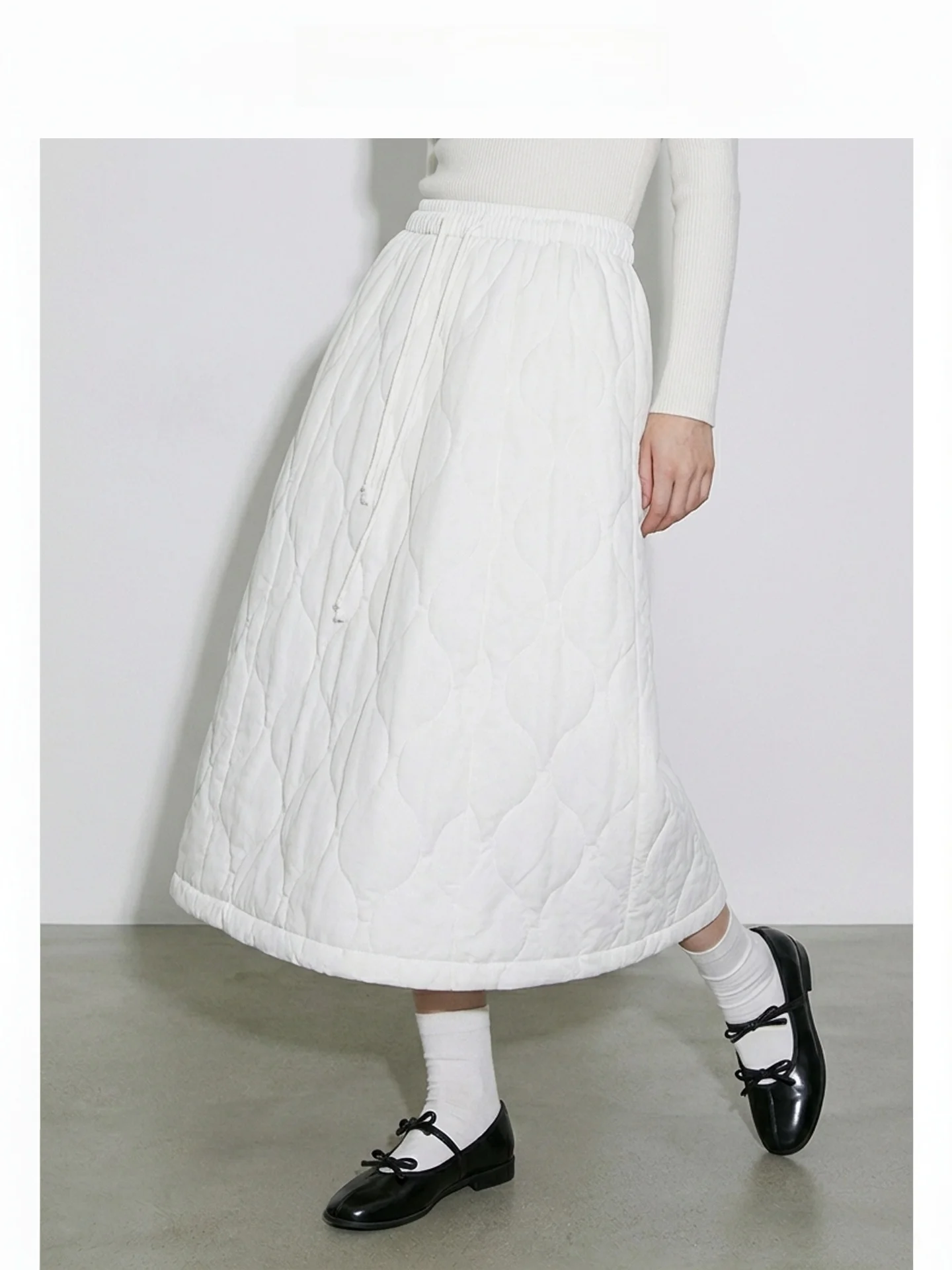 

Retro Gentle Stitched Wave A-Line Skirt Women's Elastic Waist Thickened Warm Mid-Length Skirt Spring Season Cotton Fabric