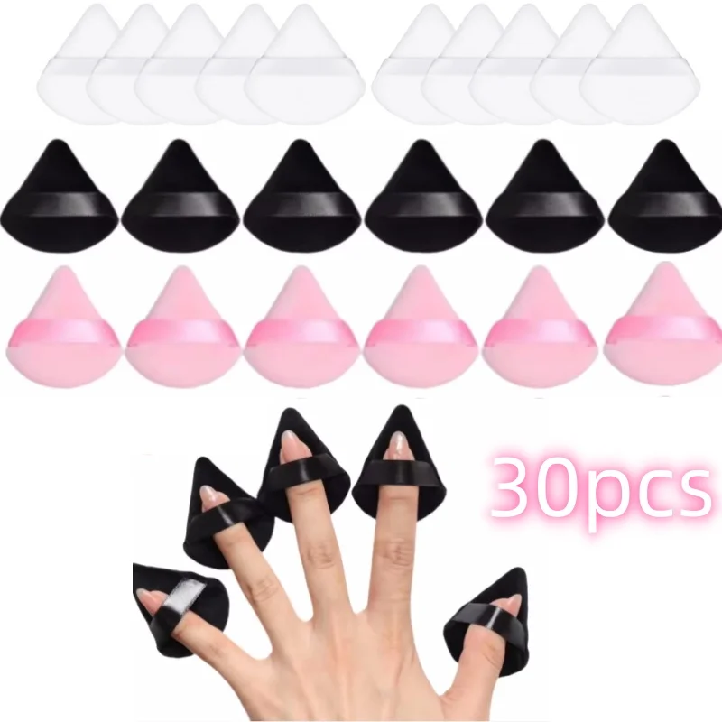 30pc mini veludo maquiagem puff conjunto de algodão macio triângulo pó puff para pó solto líquido base cosmética esponja ferramenta de maquiagem