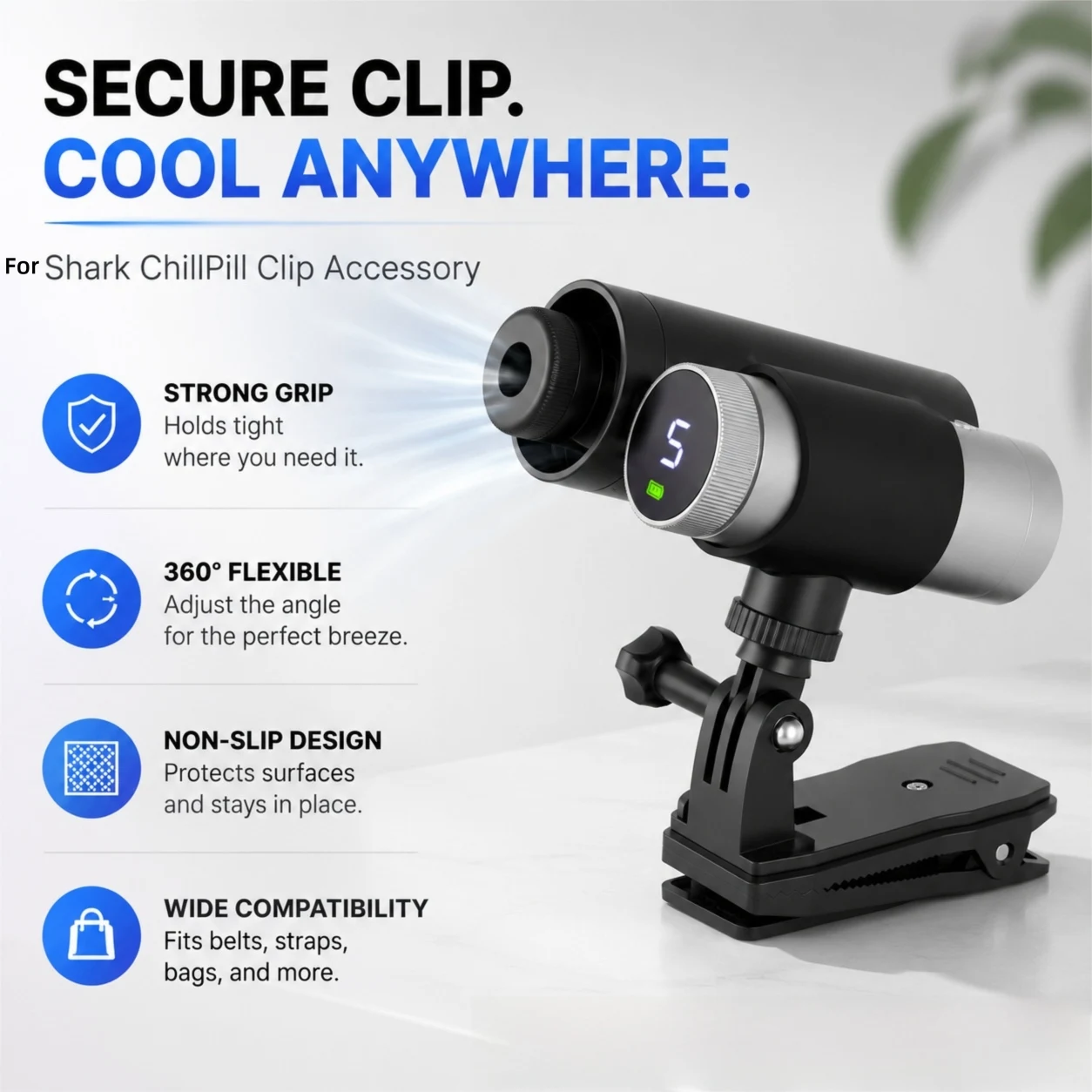 Portable Fan Clip For Shark ChillPill: 360° Rotating Backpack Mount With Strong Non-Slip Grip For Outdoor Gear For Travel
