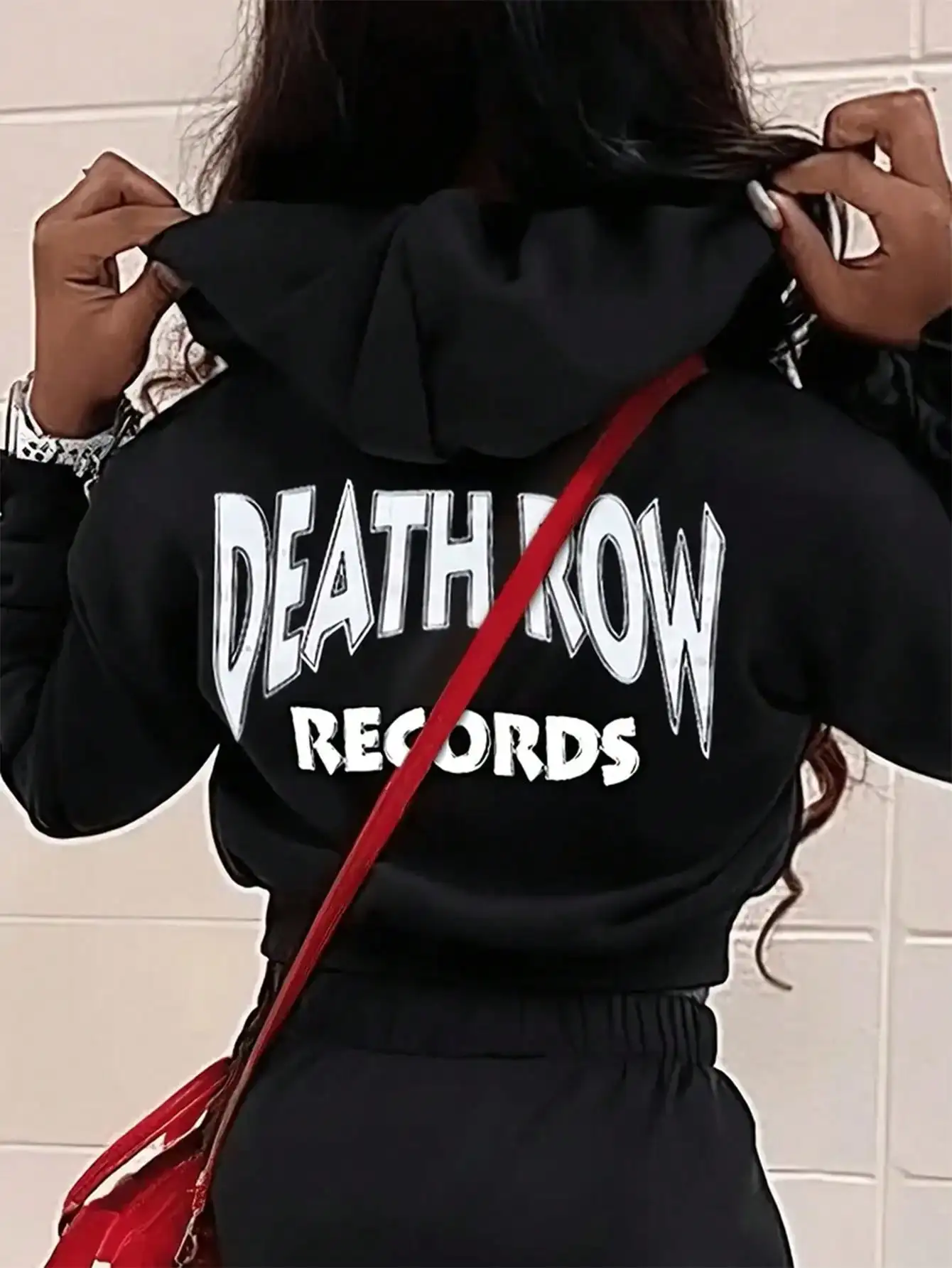 Women's Death Row Records Graphic Hoodie, Loose Fit Long Sleeve Drawstring Hooded Sweatshirt with Pocket