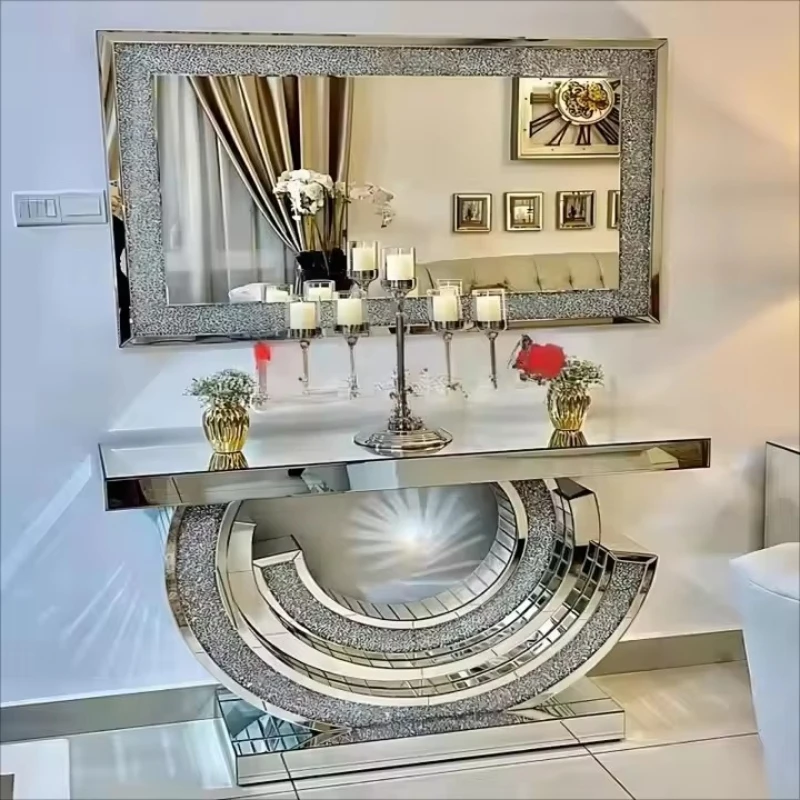 

Modern style silver entryway table, luxurious entryway table with mirror