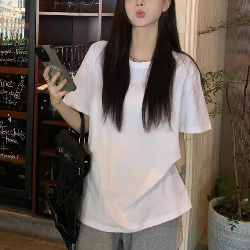 

Simple Casual Basic Short-sleeved T-shirt Women's Early Spring Lazy Style Round Neck Loose Slimming Top