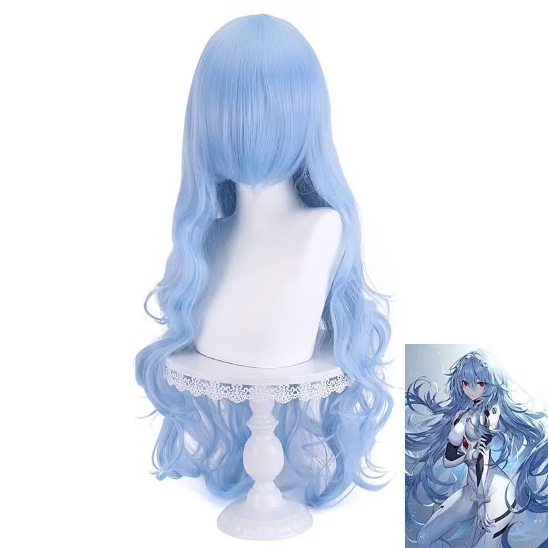 EVA Evangelion Cosplay Wig - Rei Ayanami Long Hair, High Temperature Fiber, Full Lace Front, Anime Convention Costume