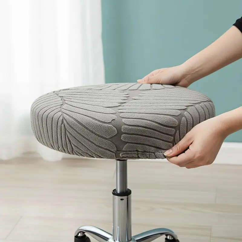 Plush Jacquard Solid Color Round Stool Cover Elastic Thickened Universal Swivel Chair Cover Cafe Beauty Salon Shop Slipcovers