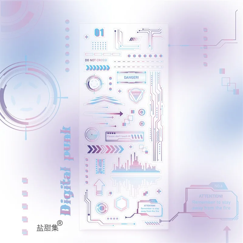 1Pc Y2K Punk Future Tech Style Transparent Cut Film Stickers students Phone Case Headset DIY Decoration Trendy Craft Design