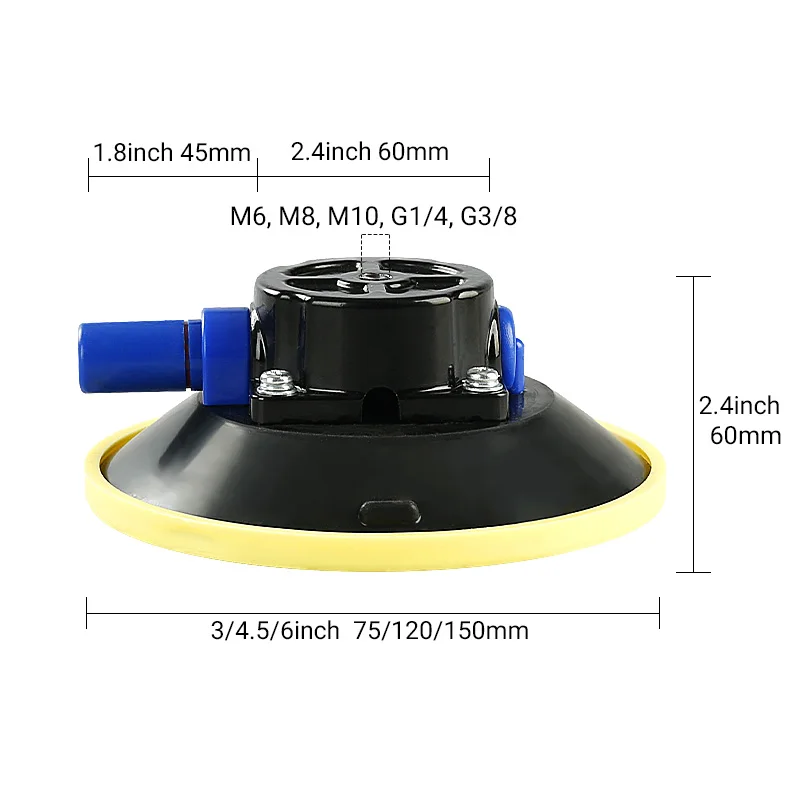 4.5/6 inch Manual Vacuum Suction Cup Photography Auto Repair Dented Vacuum Suction Cup Thread M6//M8/M10,G1/4,G3/8 Tool Accessor