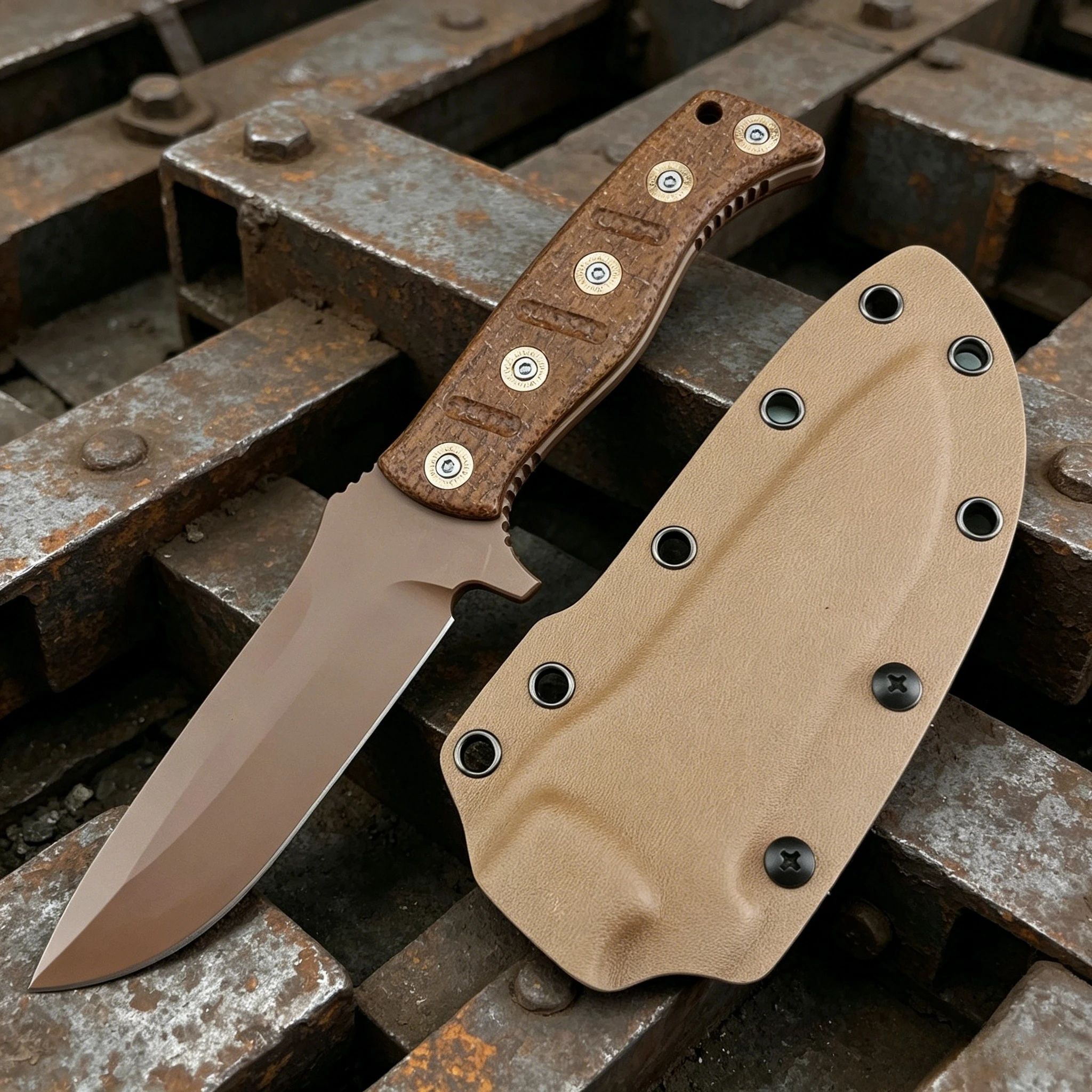 

375 Camping Fixed Knife – D2 Steel Blade, Desert Micarta Handle – Perfect for Backcountry & Outdoor Cutting, Sheath Included