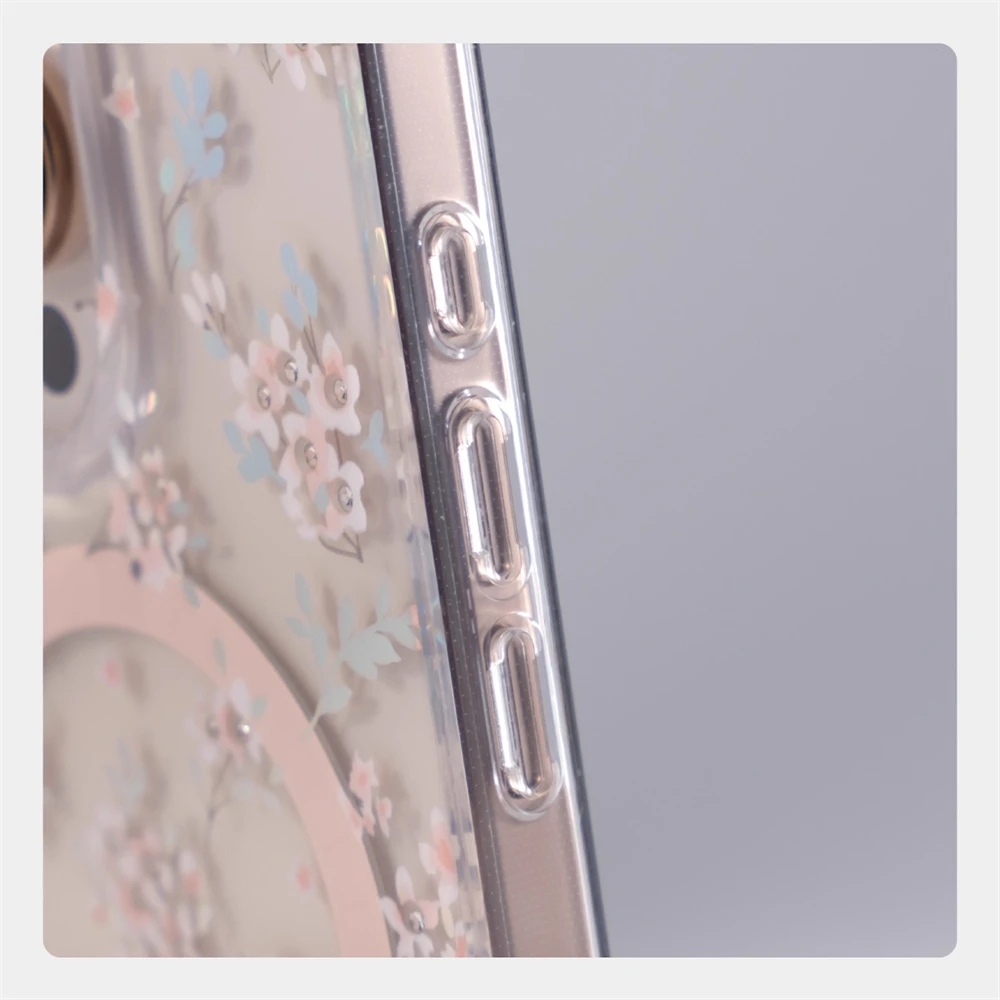 Laser Aurora Blumenmuster Transparente Handyhülle für iPhone 18 17 16 Pro Max 15 14 mit MagSafe Kabelloser Ladefunktion Klare Abdeckung – Detail 6