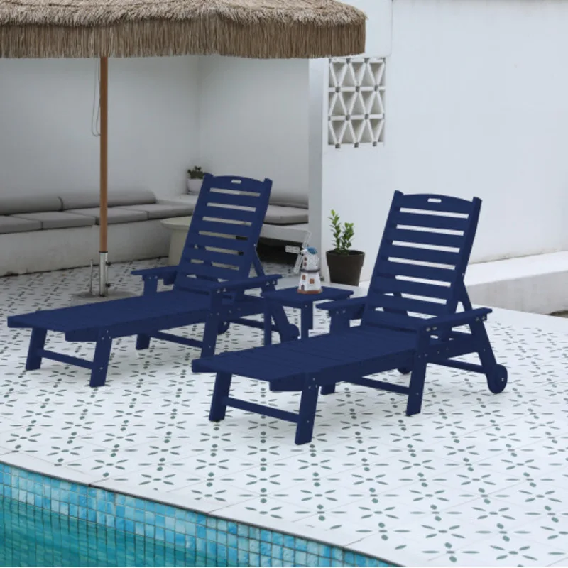 

Side Table 3-piece Oversized Wood Texture Patio 5 Positions Wheels&cup Holder(include 2lounge Chairs 1table)