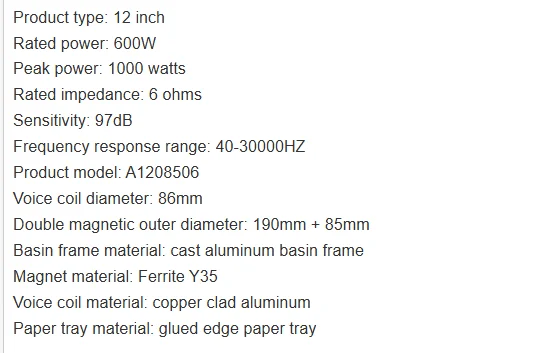 12 Inch 600W Professional Woofer Speaker - 85mm Voice Coil Heavy Duty Bass Driver for KTV, Bar & Stage Sound System