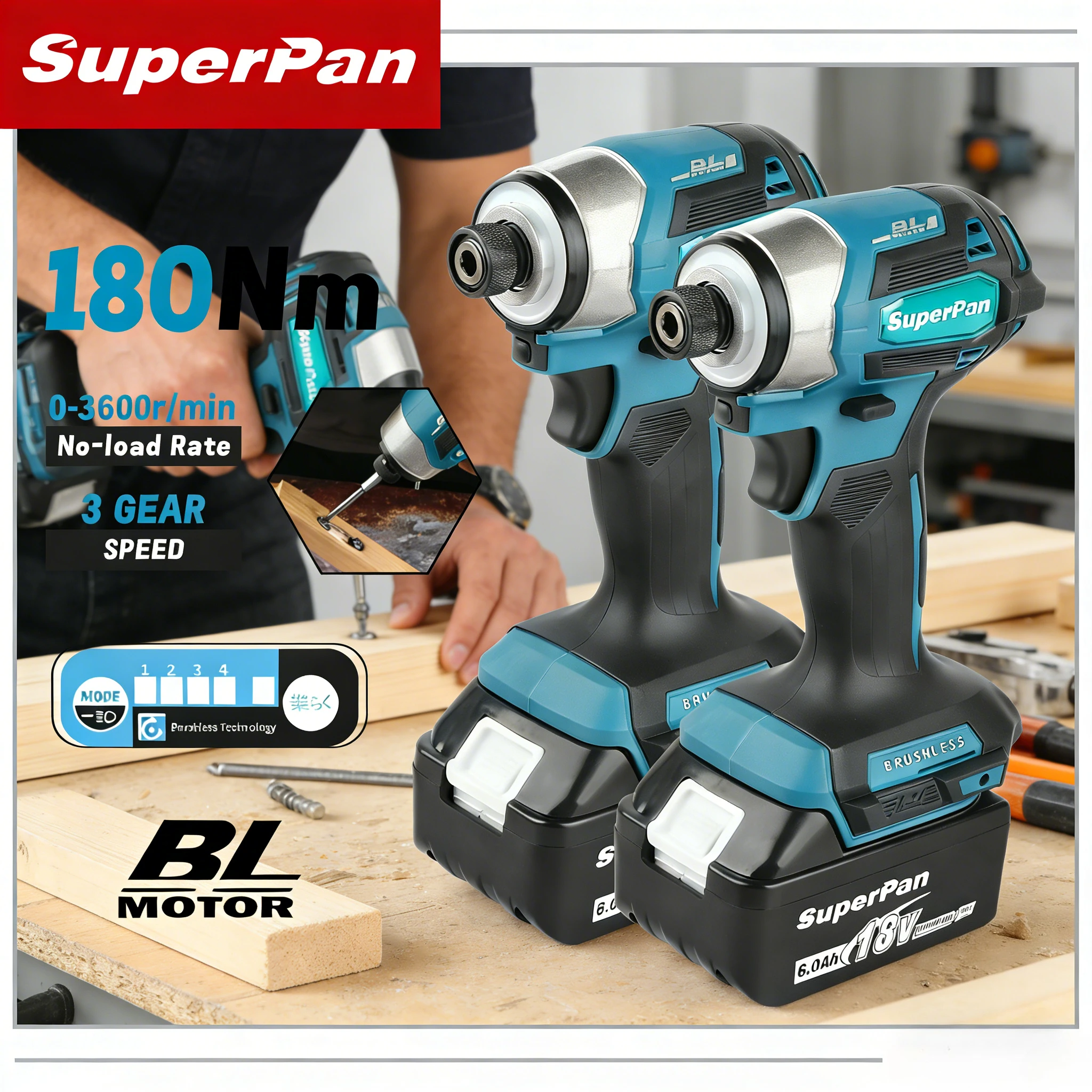 

Беспроводной бесщеточный ударный гайковерт SuperPan SP173, 180 Н·м, для сборки мебели, ремонта автомобилей, совместим с аккумулятором Makita 18В.