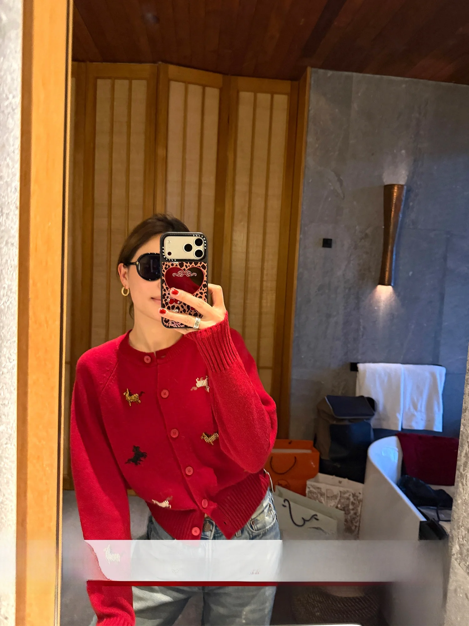 

Red Knitted Woolen Sweater Women's Winter Casual Loose Fit Long Sve Embroidered Bead Worked 00% Pure Wool Year Limi...