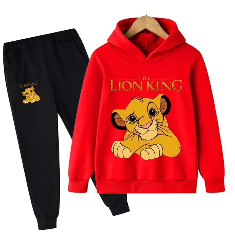 2024 Lion King Cartoon Children Hoodie + Pants 2pcs Set Spring Summer Casual Set Kids Boy Girl Clothing Fashion Tacksuit