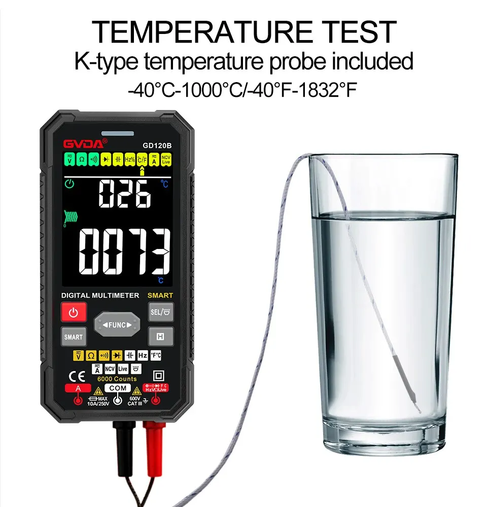 GVDA Smart Ture RMS Digital Multimeter Auto Range NCV Intelligent Multimetro Tester AC DC Voltage Capacitance Ohm Hz Meter