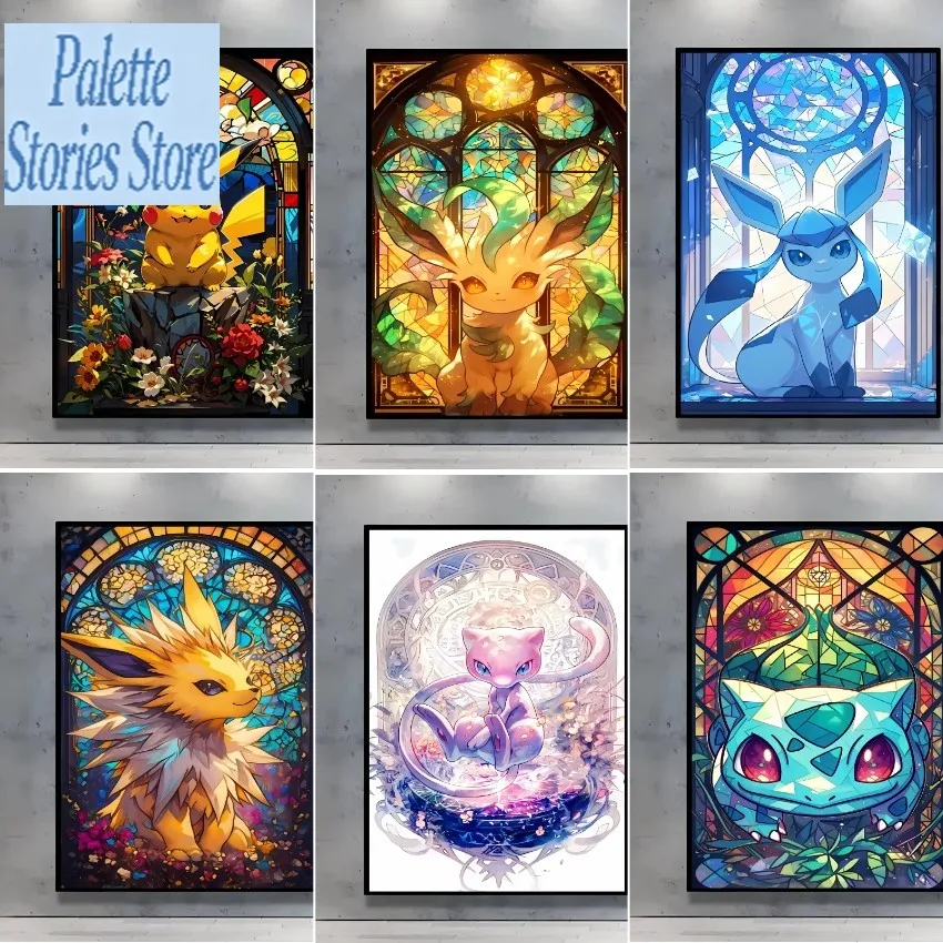 

Oil Painting By Numbers Pokemon Bulbasaur Pikachu Cartoon Characters Brightly Colored Garden Home Living Room Decor-Frameless