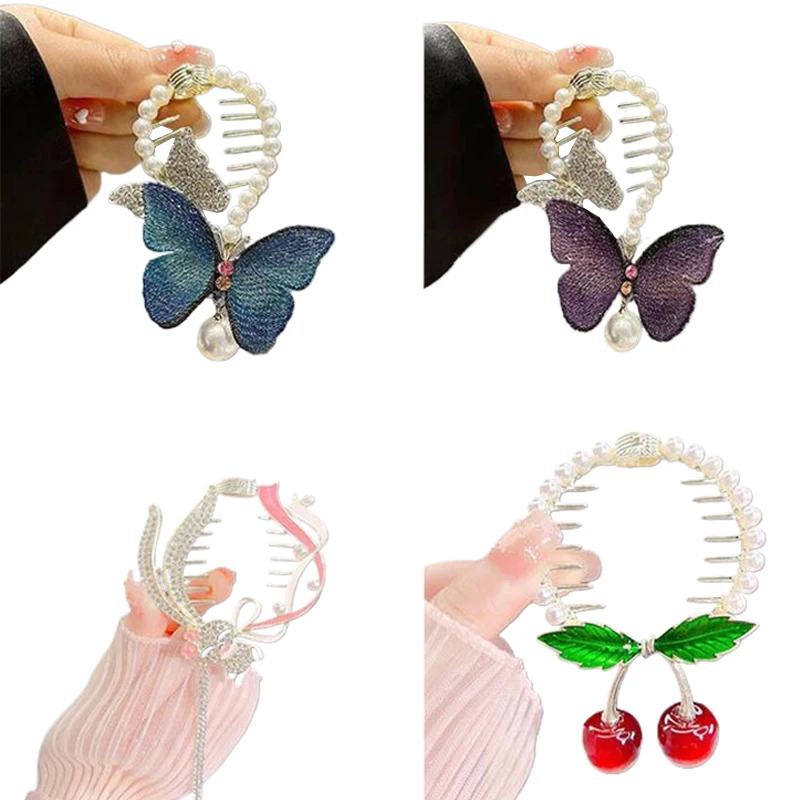 Pinza para el pelo con borla elegante para mujer y niña, horquilla con diamantes de imitación, perlas, flores, soporte para cola de caballo,