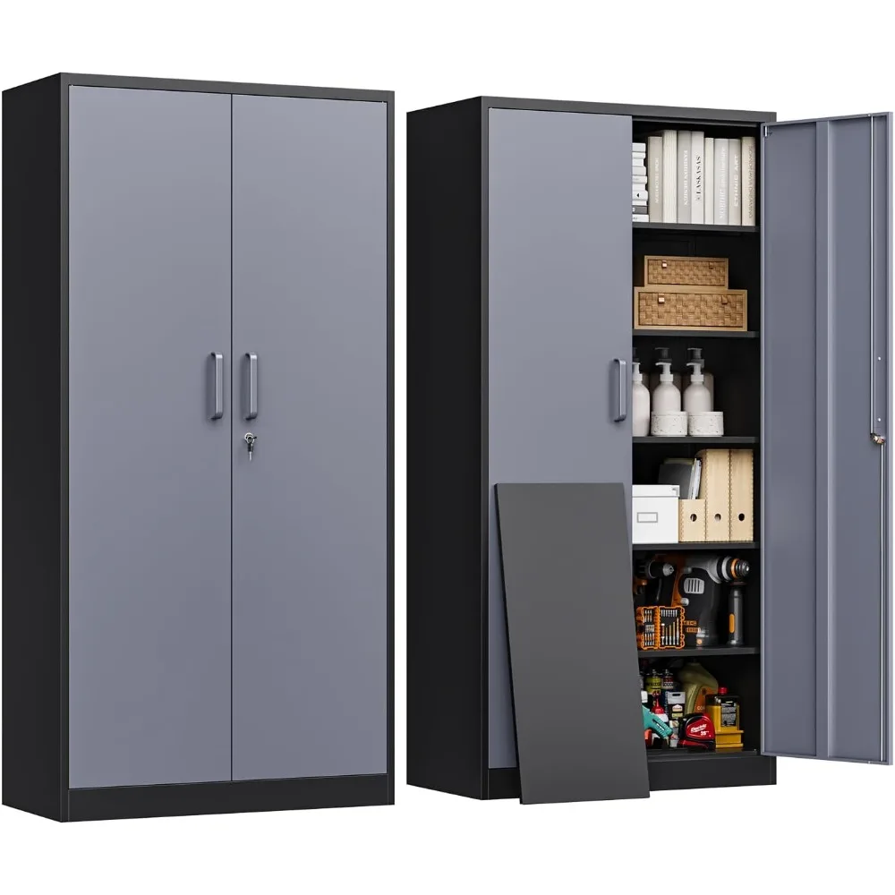 

Металлический шкафчик для хранения, высокий шкаф с замком и дверцами и регулируемыми полками, картотечные шкафы для подвала, гаража, дома