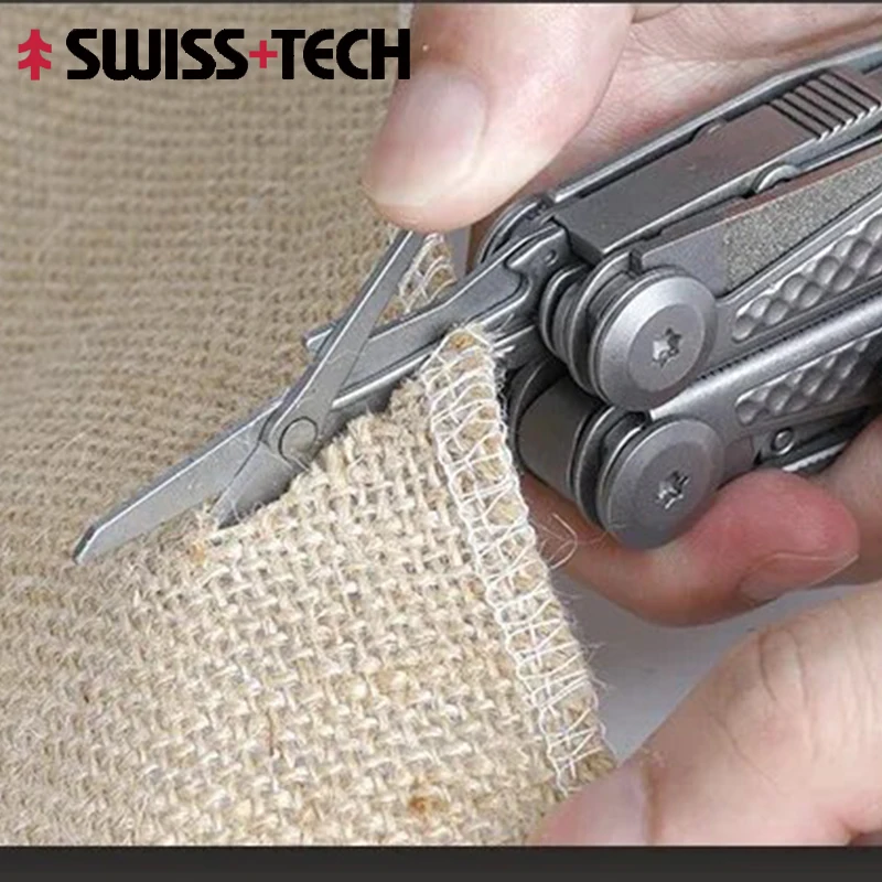 SWISS TECH 18 in 1 EDC Multitool Pliers Multi-functional Tool Portable Folding Scissors Saw Blade Outdoor Camping Equipment
