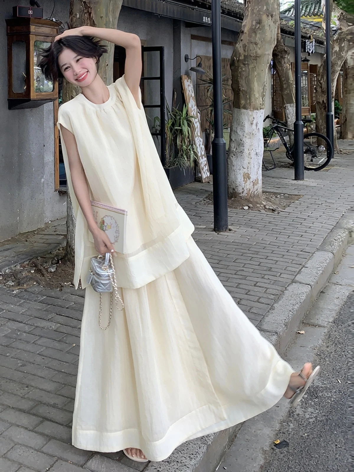 

Milk White round Ne Svel Casual Skirt Set Women Summer 2025 Trendy Two Piece Set Faionable Student orm