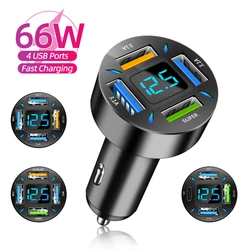 66W 4 in 1 Car Charger Fast Charge PD QC3.0 With Voltmeter Cigarette Lighter Socket Power Adapter For iPhone11 12 Samsung Xiaomi